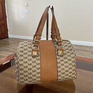 Michael Kors Grayson Tan and Brown Logo Satchel